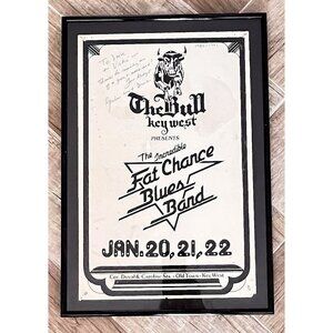 1982 KEY WEST Bar Art The Bull Band Poster Framed 19 x 13 Black Framed Autograph